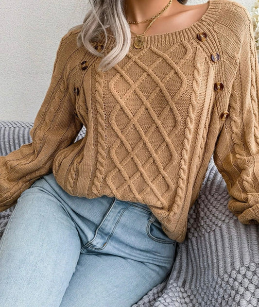 ÉLIANE BEIGE — Pull en maille torsadée, douceur et style au quotidien
