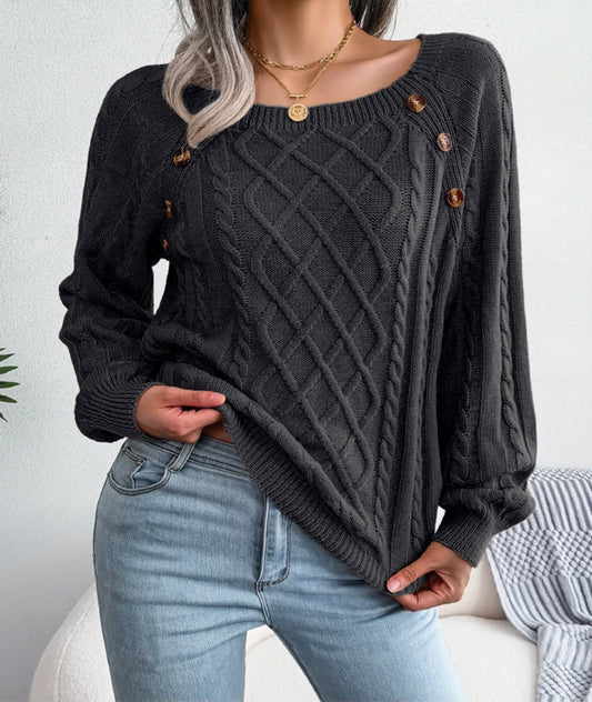 ÉLIANE NOIR — Pull en maille torsadée, douceur et style au quotidien